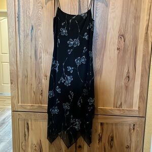 Black with silver flowers, handkerchief, ham, Hilo spaghetti strap dress